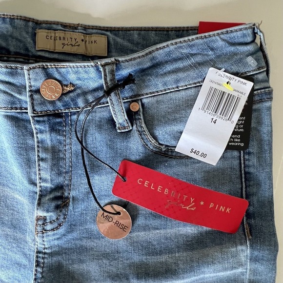 Celebrity Pink Jean Girls Sz 14 Unicorn Embroidery Pink Mid Rise Girlfriend New - Picture 4 of 16
